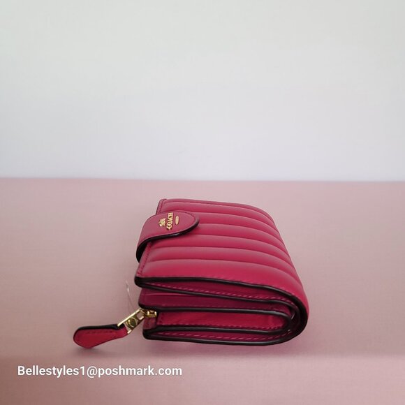COACH Bifold Quilted Soft Smooth Leather ID Window Medium Wallet - Bold Pink ⭐ - Picture 9 of 16